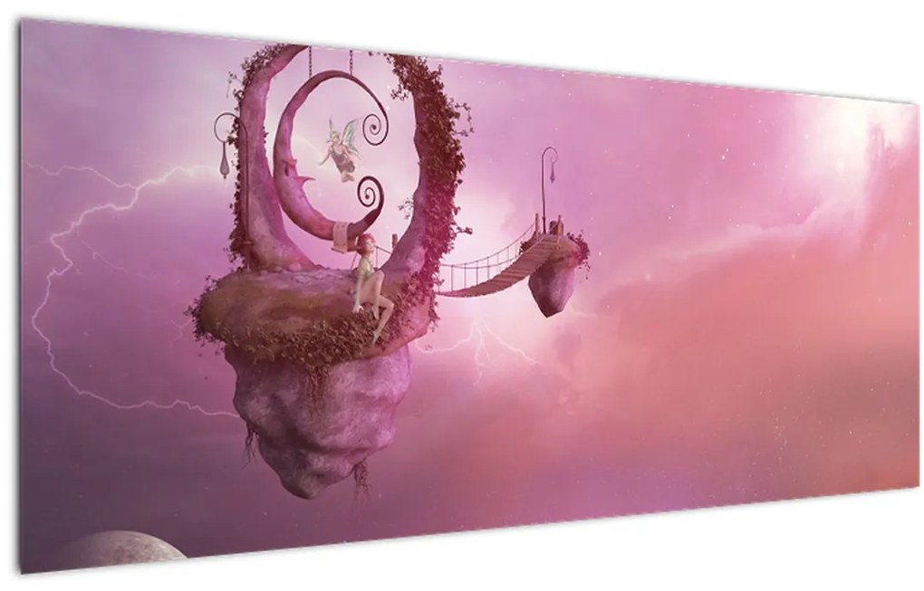 Tablou - Zână pe o insulă plutitoare (120x50 cm)