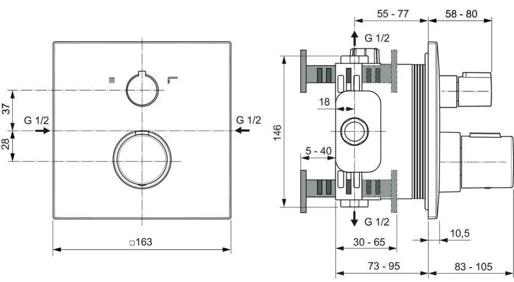 Baterie cada sau dus termostatata Ideal Standard Ceratherm C100 negru mat