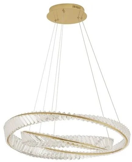 Lustra LED suspendata cu 2 inele , dimabila, cristal design elegant AURELIA auriu 80cm