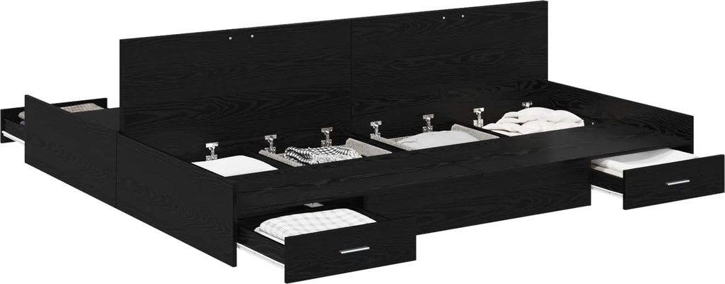 vidaXL Cadru de pat cu depozitare cu sertar Stejar Negru 180 x 200 cm