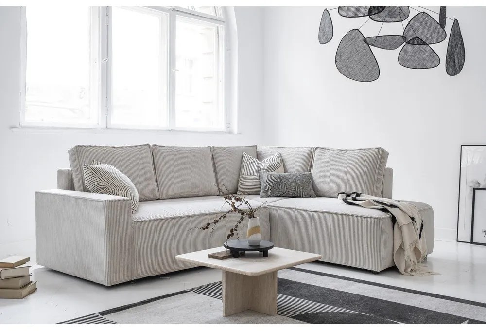 Colțar alb extensibil cu tapițerie din catifea reiată (cu colț pe partea dreaptă) Brave Dave – Miuform