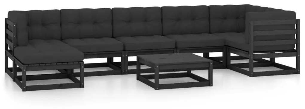 Set mobilier de gradina cu perne, 8 piese, lemn masiv pin Negru, 1, Da