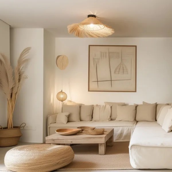 Brilagi - Lustră LED aplicată CERIA BOHO 1xE27/40W/230V, diam. 100 cm, ratan