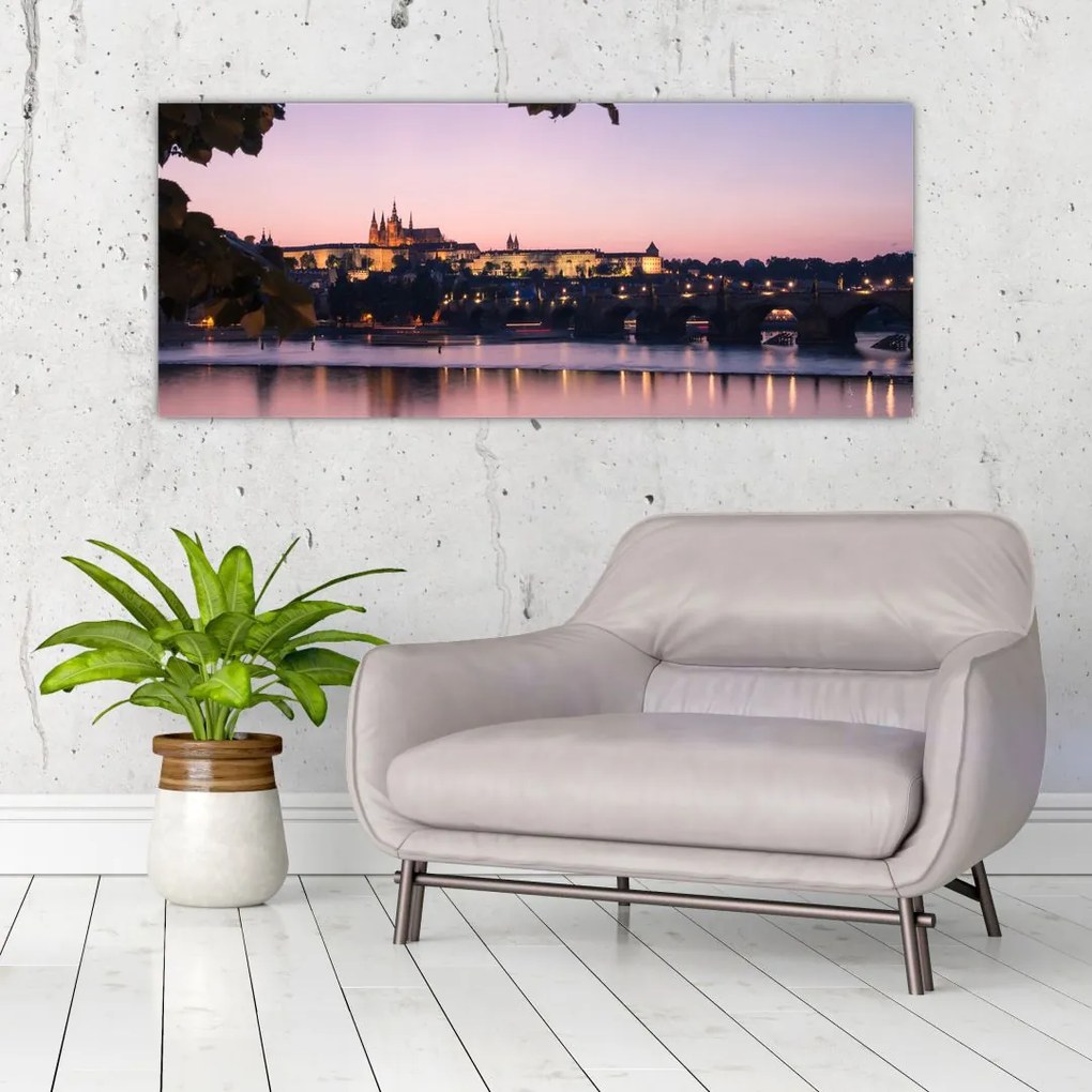 Tablou cu palatul din Praga și Vltava (120x50 cm)
