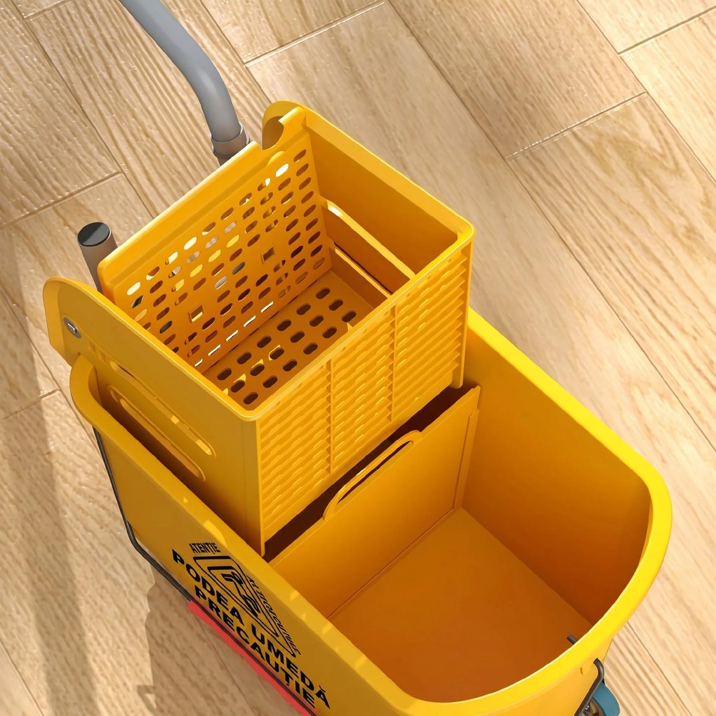 HOMCOM Găleată de spălat pardoseli 20L cu mop, storcător, roți și mâner Galben | Aosom Romania
