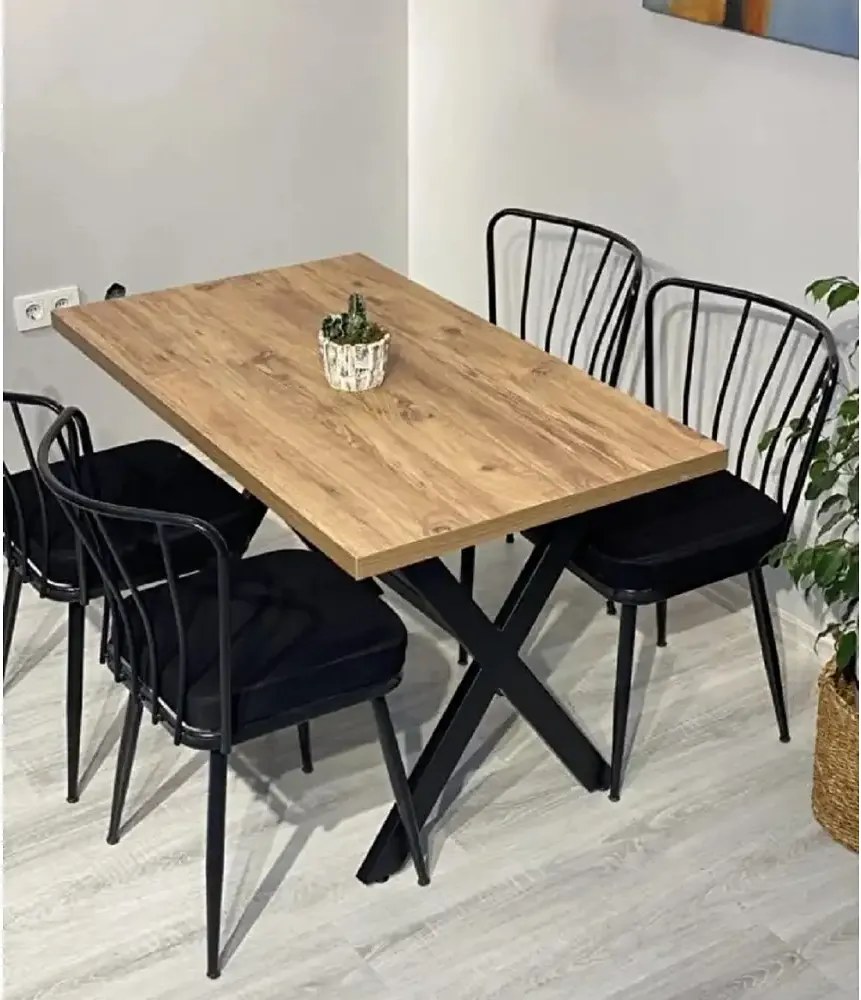 Set masa cu 4 scaune metal, Amsterdam Homs, nuc/negru 70 x 110 cm