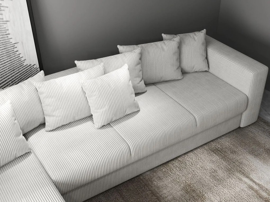 Colțar extensibil dumonde cu ladă de depozitare si sezut confortabil din spuma high-density, Gloria Zoom Cream 320x183 cm