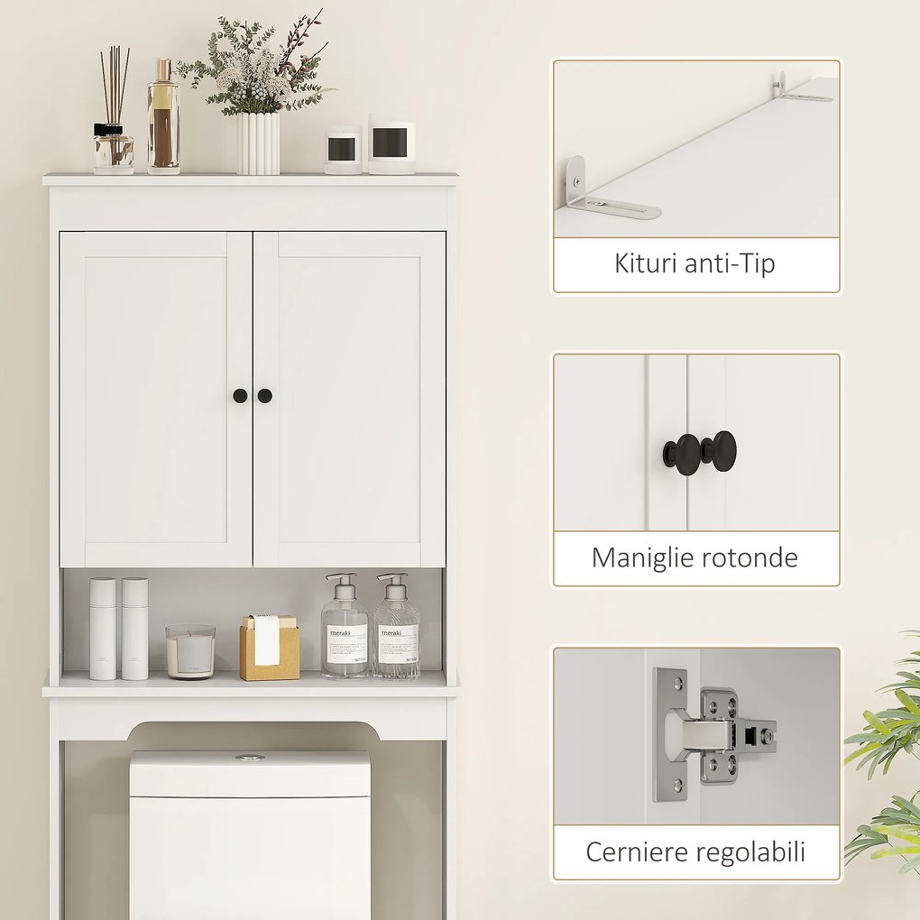 HOMCOM Dulap Peste WC cu 2 Rafturi Închise și Raft Deschis, Alb | Aosom Romania