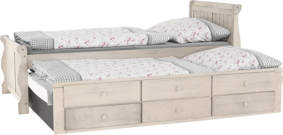 Pat cu pat suplimentar, alb antic, 90x200, ANTIKO