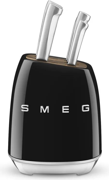 Set de cuțite cu suport SMEG KBSF02BL, 7 piese, Manere din lemn de salcam, Otel inoxidabil german, Negru
