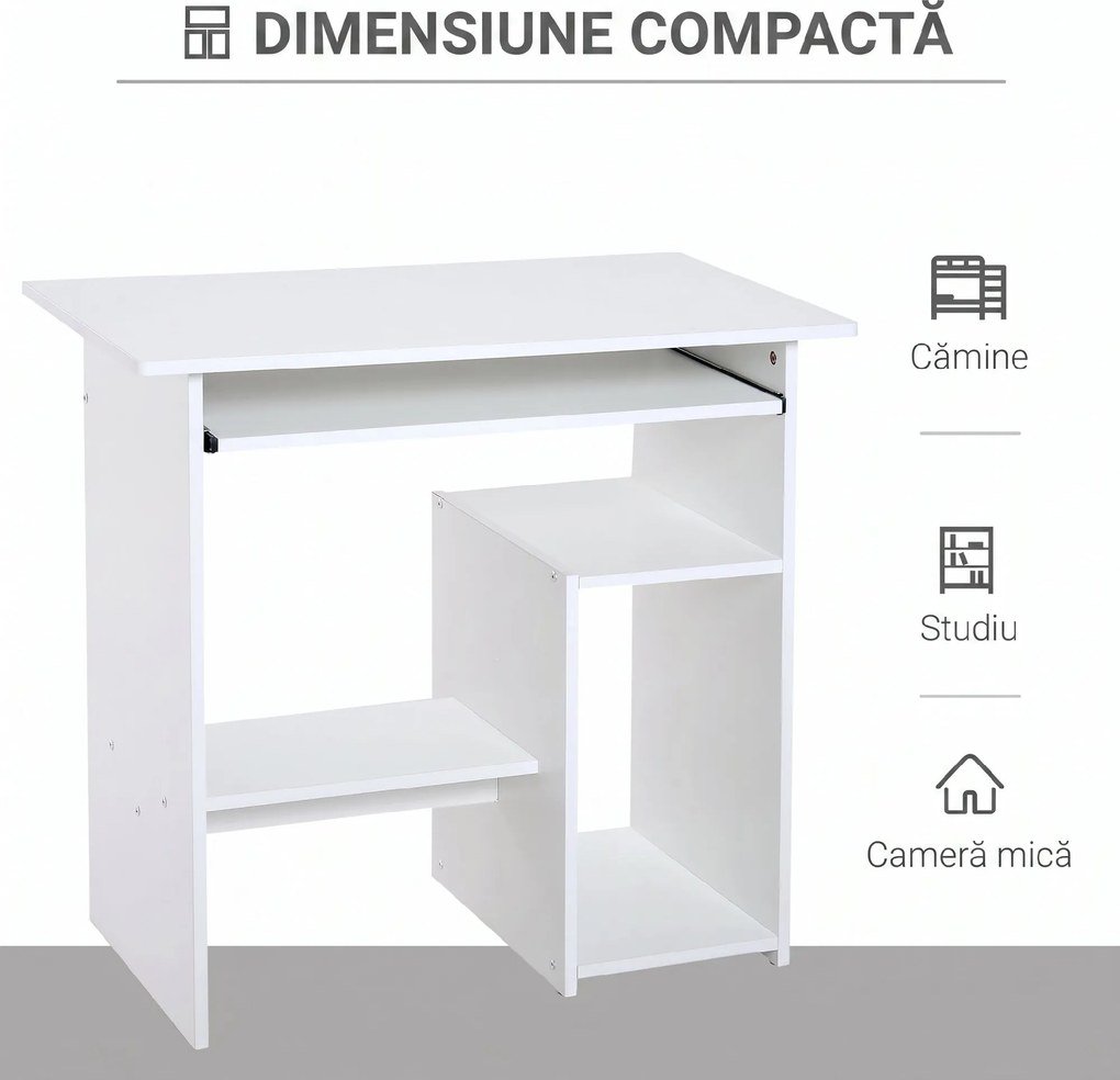 HOMCOM Birou Ergonomic Spațiu Optimizat, Alb, PAL/Metal, 80x45x75cm | Aosom Romania
