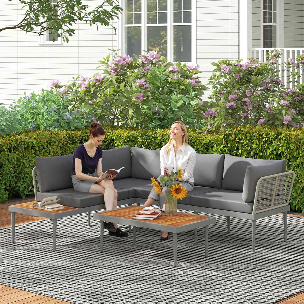 Outsunny Set de Mobilier de Grădină din 3 Piese cu 2 Canapele și Măsuță de Cafea, 184x75x71 cm, Gri | Aosom Romania
