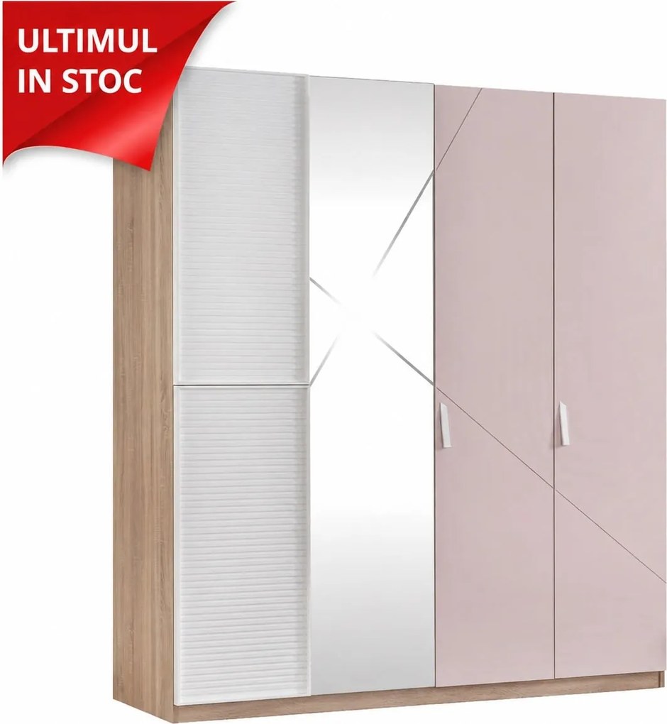 Dulap copii 4 usi Angel City, mobilier modern pentru camera fetelor, 177x64x204 cm