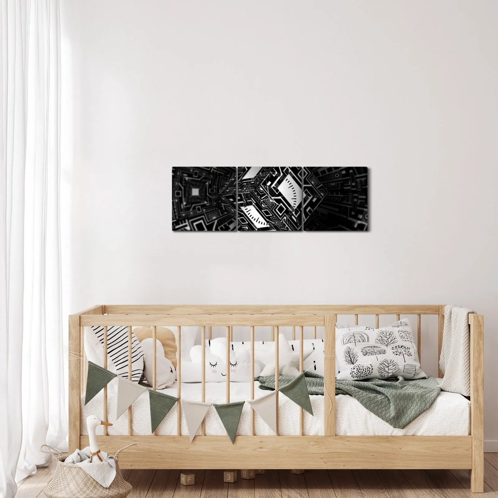 Tablou cu un cub abstract (cu ceas) (90x30 cm)