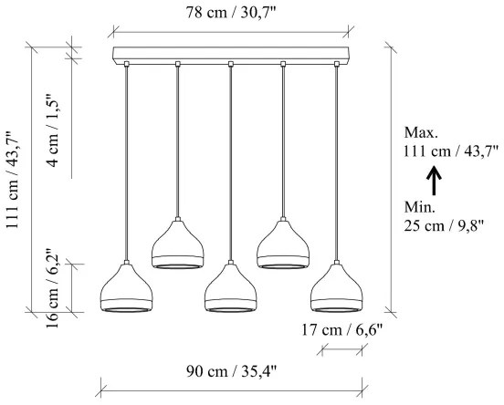 Lustră suspendată pe cablu YILDO, 5xE27/40W/230V, negru/auriu