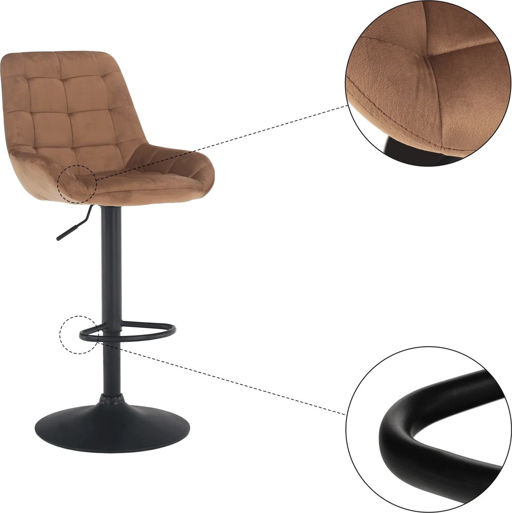 Scaun de bar, material textil Velvet maro, CHIRO NEW