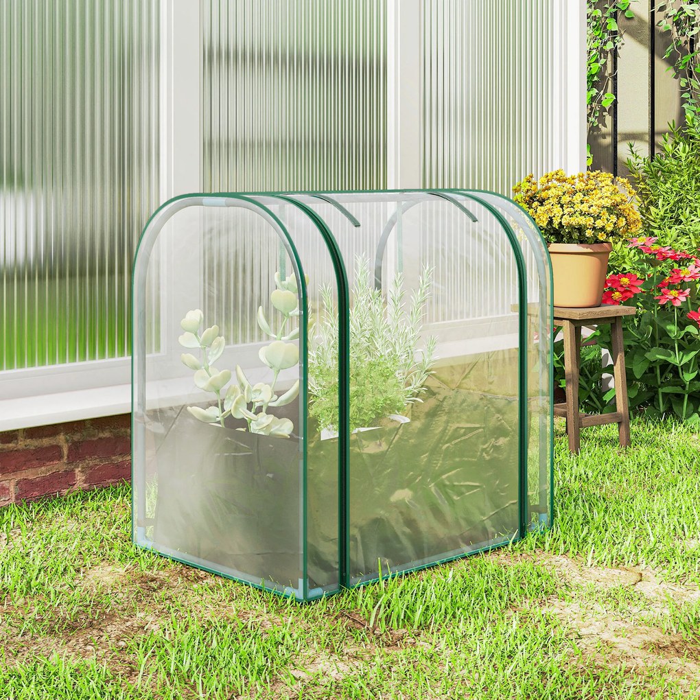 Outsunny Mini Seră de Grădină cu Sac de Plantare, Seră pentru Grădină cu Ușă Rulabilă, Structură din Oțel, Acoperire din Plastic, pentru Legume, Flori, Plante, Verde Închis | Aosom Romania