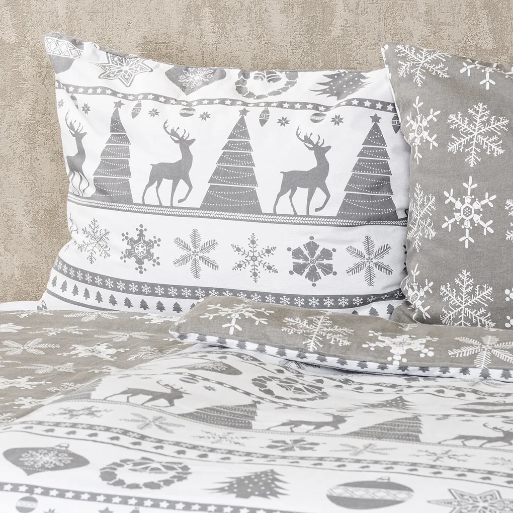 Lenjerie de pat din bumbac flanelCrăciun 4Home Christmas Time, gri, 140 x 200 cm, 70 x 90 cm