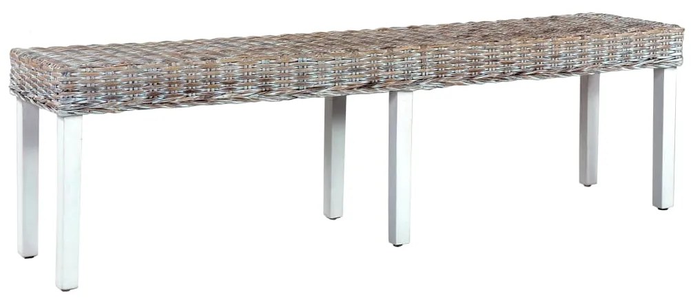 vidaXL Bancă, alb, 160 cm, ratan kubu natural și lemn masiv de mango