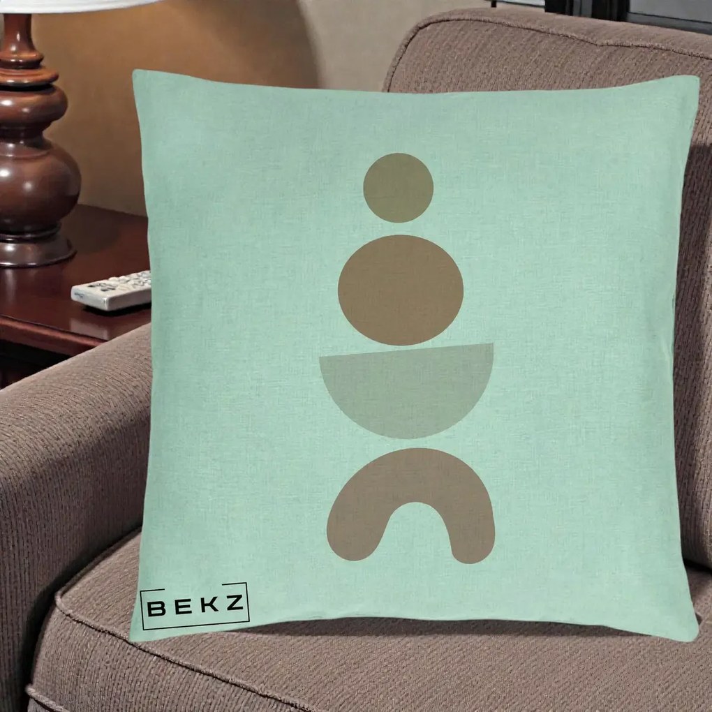 Perna Decorativa Geometric Boho Cercuri si Arc, 40x40 cm, Verde Menta, Husa Detasabila, Perna Inclusa, BEKZ®