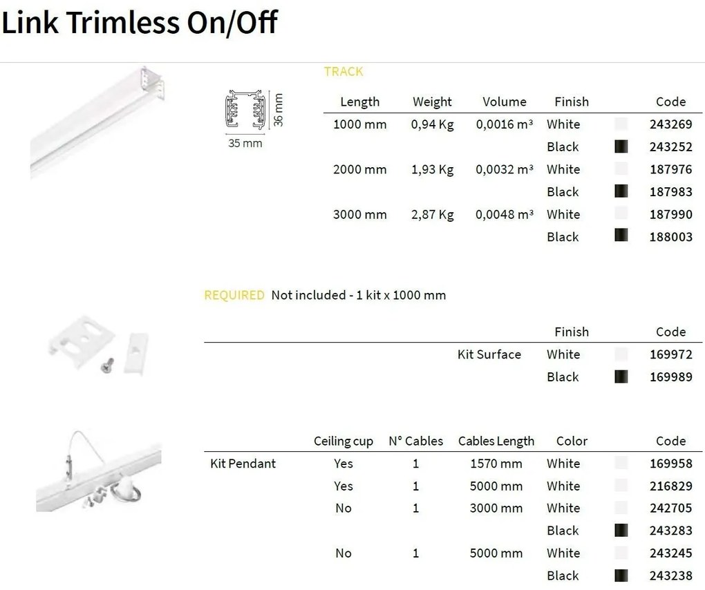 Spot directionabil pentru sina Link QUICK 15W CRI80 30 grade 4000K ON-OFF WH