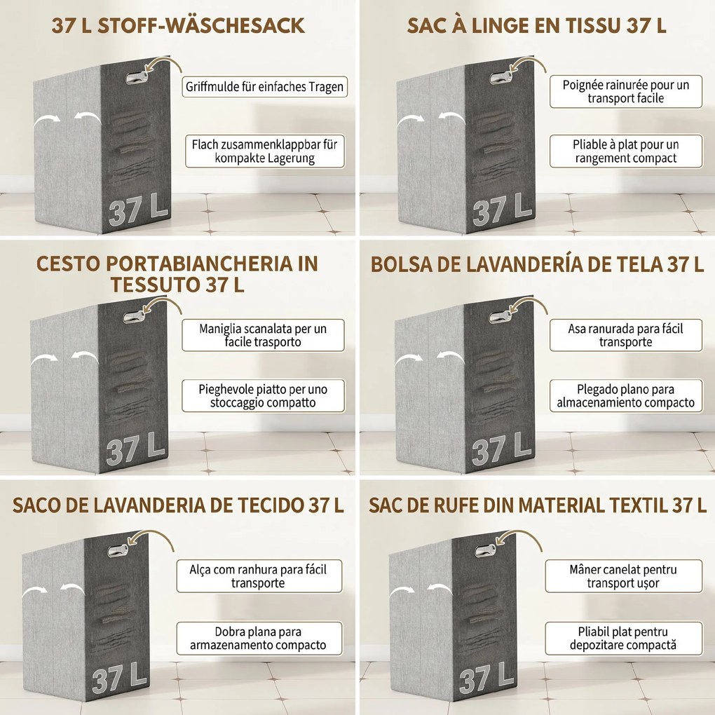 HOMCOM Dulap de baie din bambus cu coș de rufe detașabil de 37 l, natural | Aosom Romania