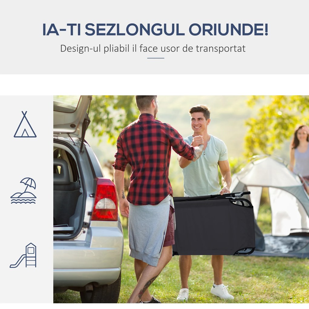 Sezlong Pliabil Outsunny cu Orificiu pentru Fata si Perne, pentru Gradina, Plaja si Camping, Negru | Aosom Romania