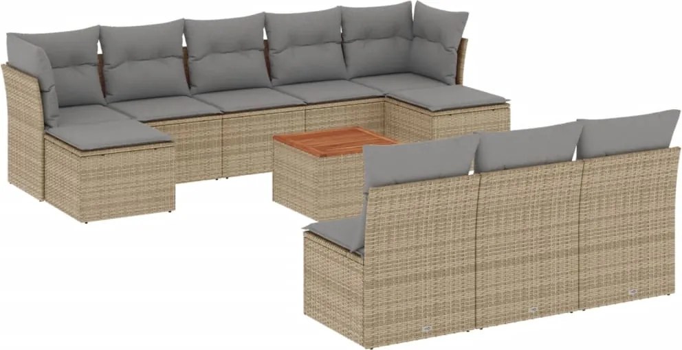 vidaXL Set canapele de grădină, 11 piese, cu perne, bej, poliratan