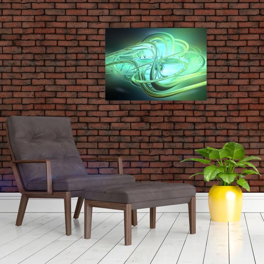 Tablou pe sticlă cu abstracție verde (70x50 cm)