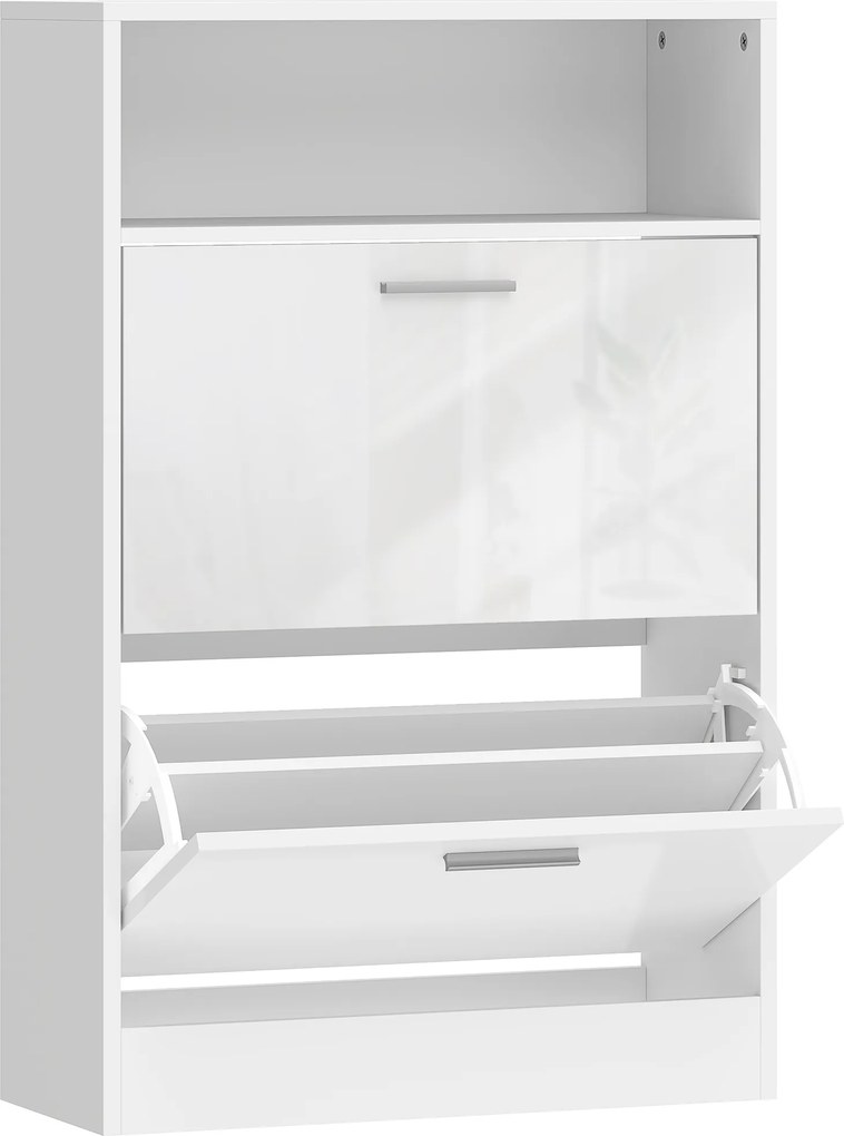 HOMCOM Dulap pentru încălțăminte 8 perechi, dulap, 2 sertare rabatabile, rafturi reglabile și compartiment, alb | Aosom Romania