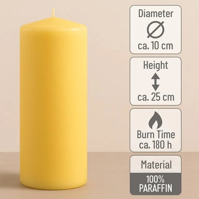 Set de lumânări , 25 cm, Ø 10 cm, galben, 2 buc