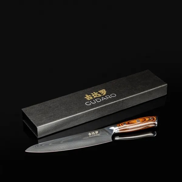 Gudaro - Cuțit de bucătar FENG din oțel Damasc 8", 67 de straturi de oțel, lungime 20 cm