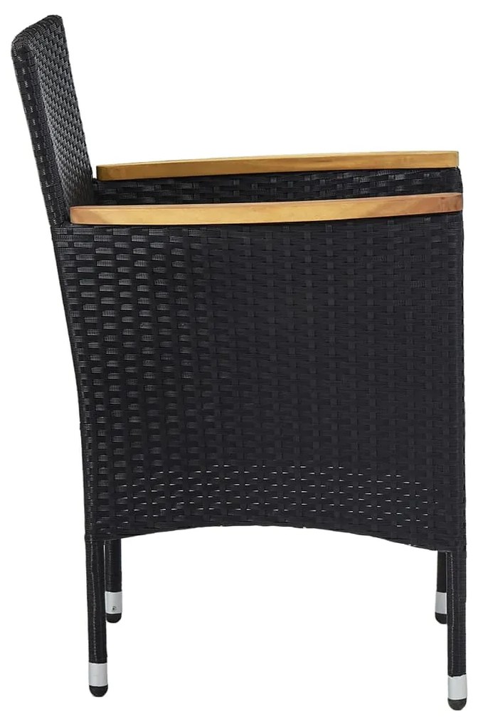 Set mobilier gradina, 3 piese, negru, poliratan si lemn acacia negru si maro, 3