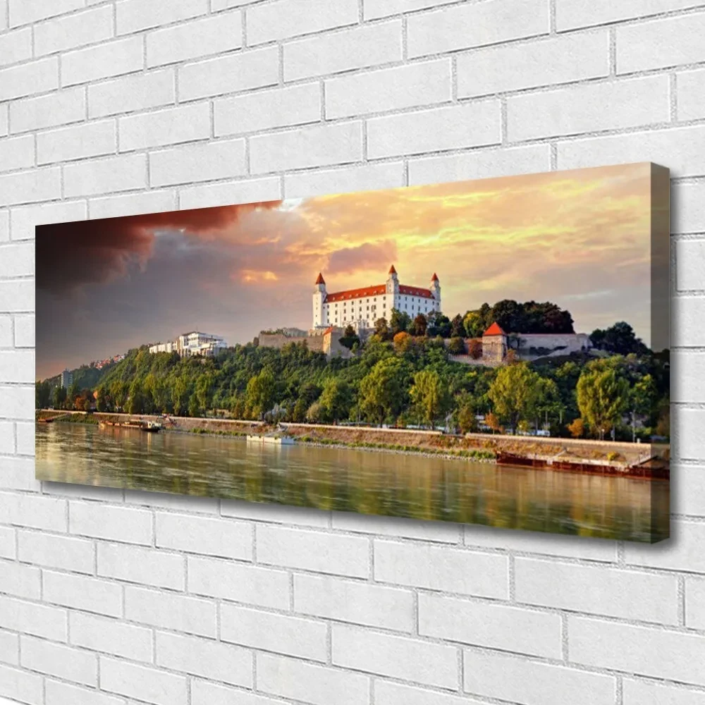 Tablou pe panza canvas City Lake Peisaj Alb Brun Verde