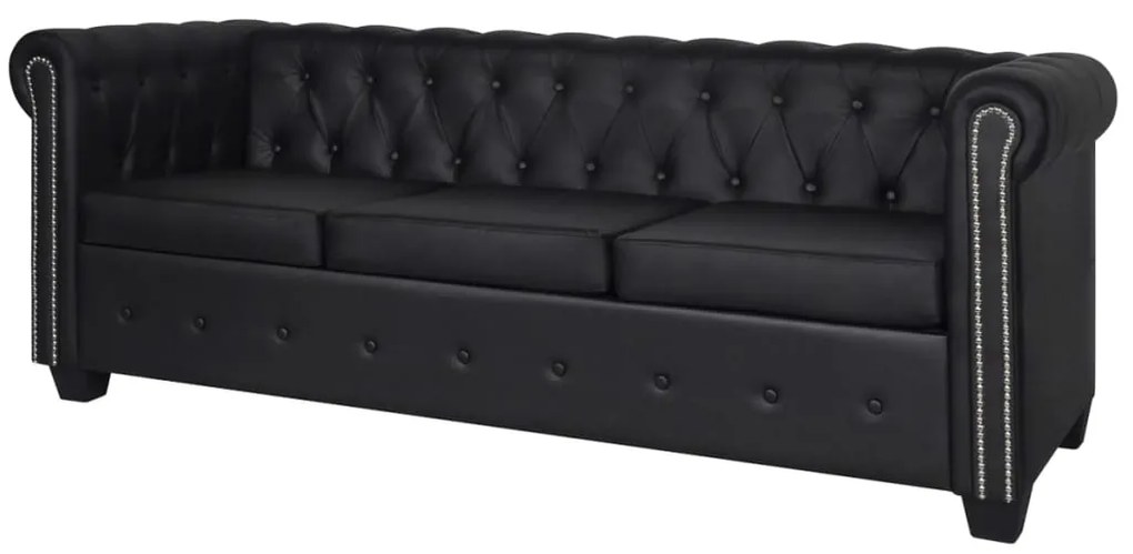 242370 vidaXL Canapea Chesterfield cu 3 locuri, piele artificială, negru