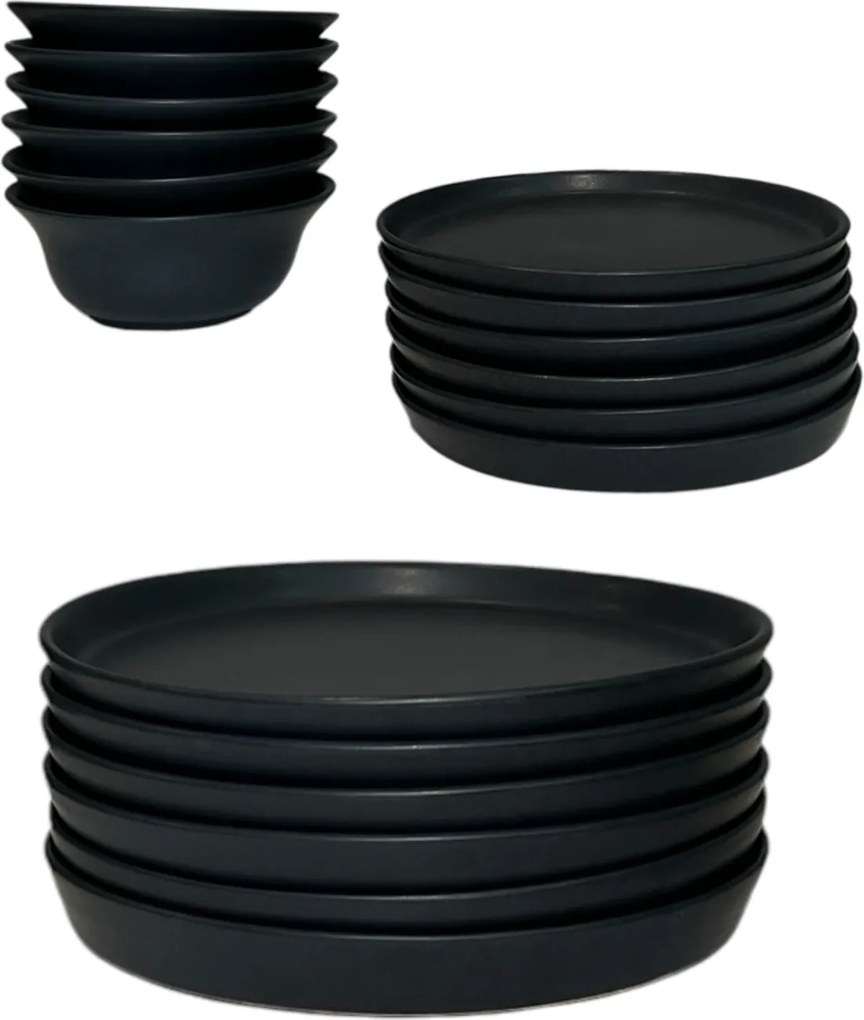 Set Farfurii Vulcano CARBON 18 piese (6 farfurii 25cm, 6 farfurii 20cm, 6 boluri 450ml)
