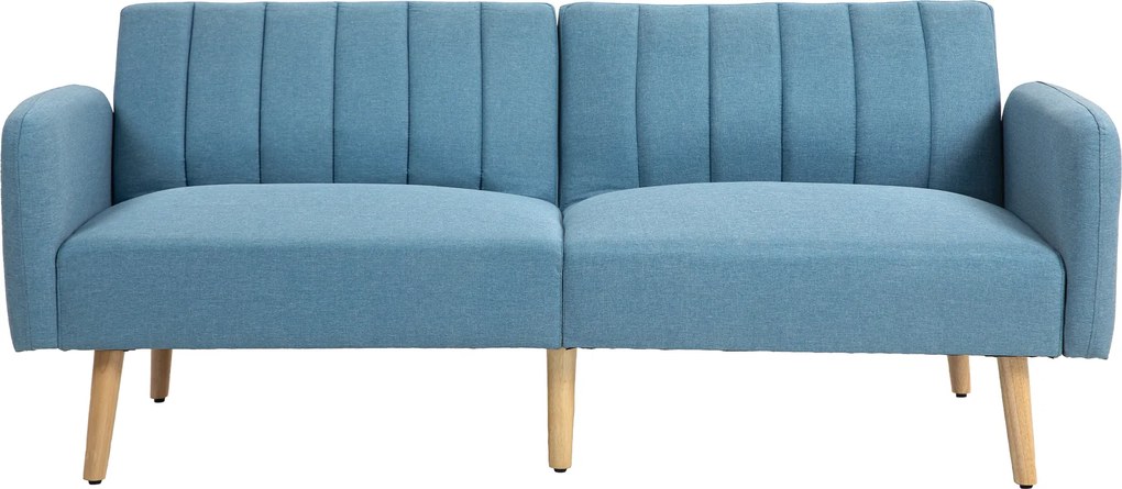 HOMCOM Canapea extensibilă pentru 2 persoane tapițată în material tip in sintetic cu spătar reglabil și brațere detașabile 173x75x73 cm Albastru | Aosom Romania