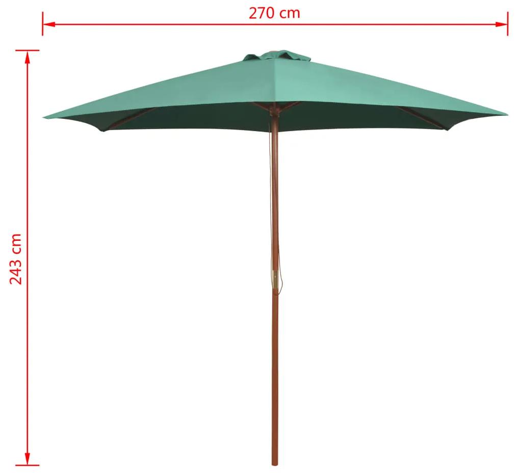 Umbrela de soare cu stalp de lemn 270 x 270 cm, verde Verde