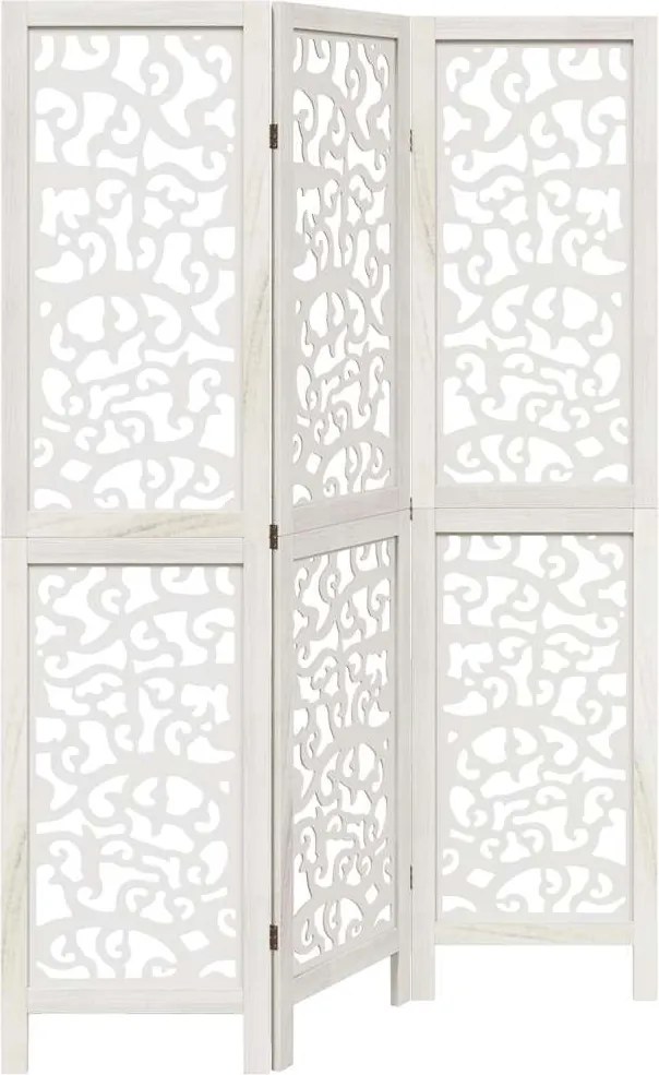 vidaXL Paravan cameră 3 panouri, alb, lemn masiv paulownia