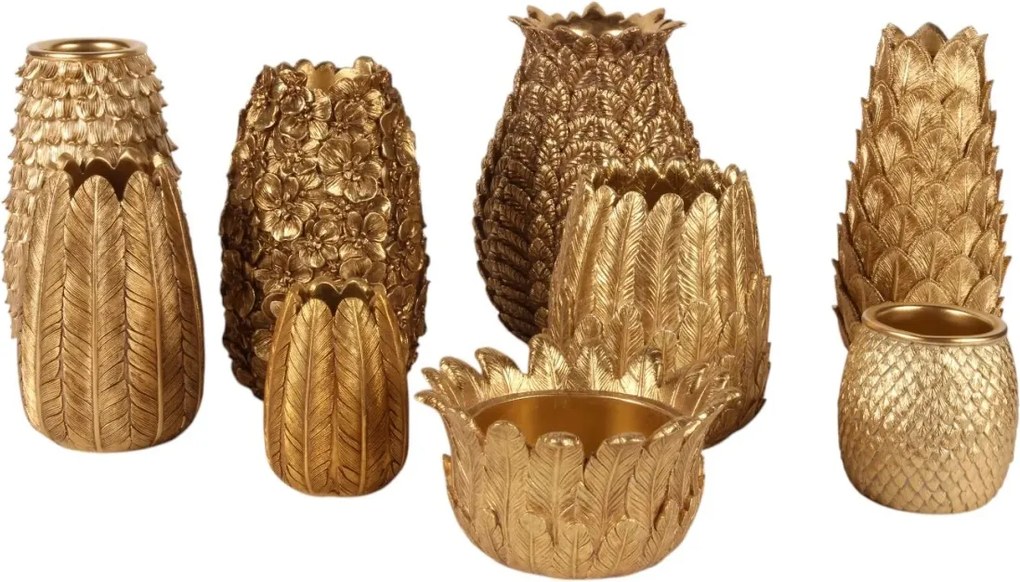 Vază din polirășină, auriu, model frunză, 21 x 15 cm, „Feuille”
