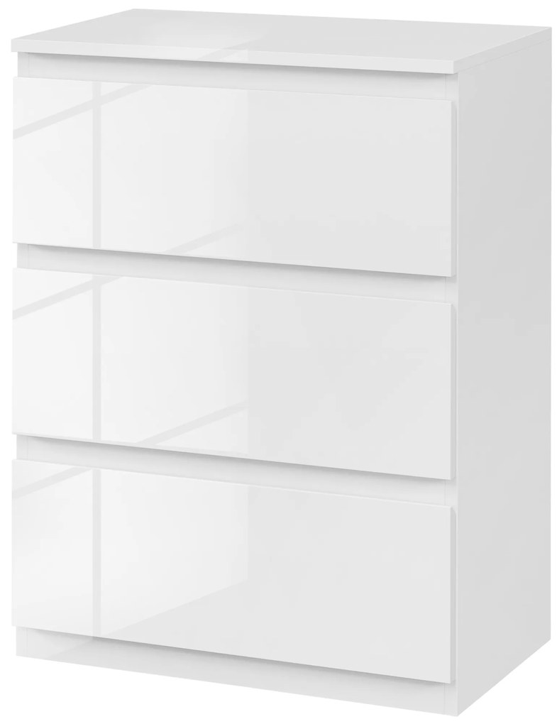 HOMCOM Comoda cu 3 Sertare Comoda de Dormitor Moderna cu Design Anti-rasturnare 55x34x75 cm Alb Lucios | Aosom Romania