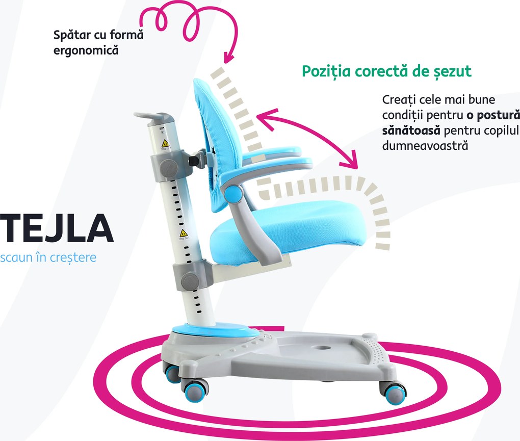 Scaun de creştere cu taburet, gri/roz, TEJLA