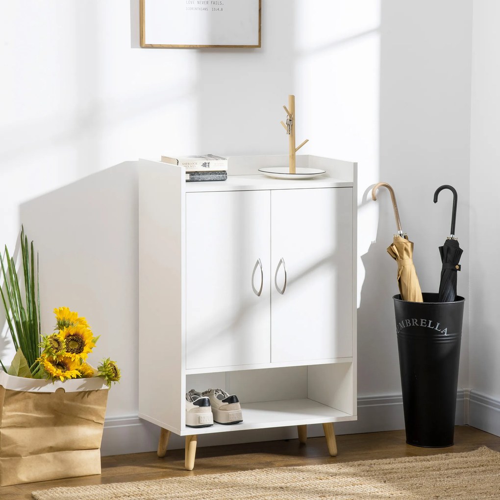 Dulap Pantofar Economie de spatiu din Lemn Alb cu Compartiment deschis, Dulap Pantofar Design pentru Intrare, 60x30x92cm HOMCOM | Aosom RO