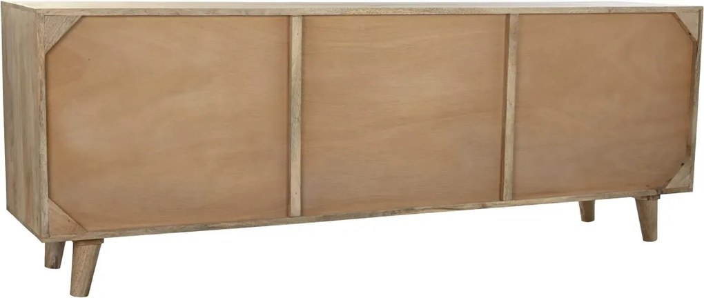 Comodă TV living din lemn de mango, natur, cu 2 uși din ratan împletit, 1 sertar și nișă deschisă, 64 x 180 x 40 cm, „Pornic”