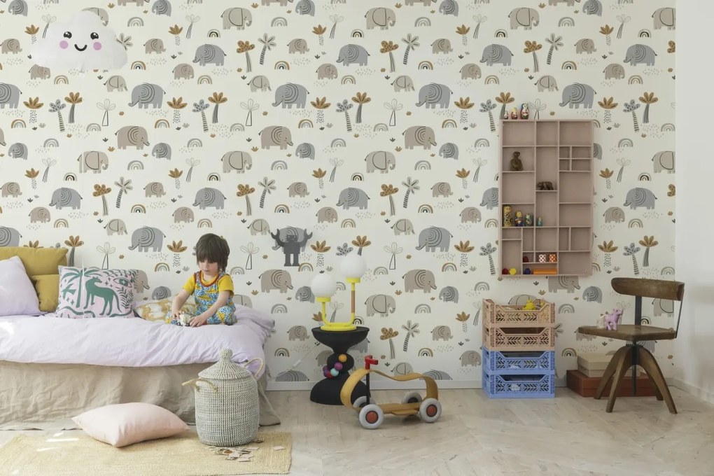 Tapet Elephant Savanna, Beige, Rebel Walls