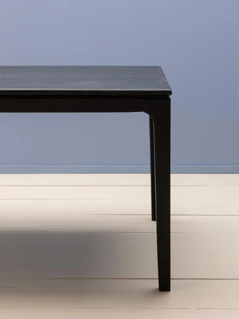 Masă de dining din lemn de mango, negru, finisaj satinat, 190×90×76 cm, „Upsilon"