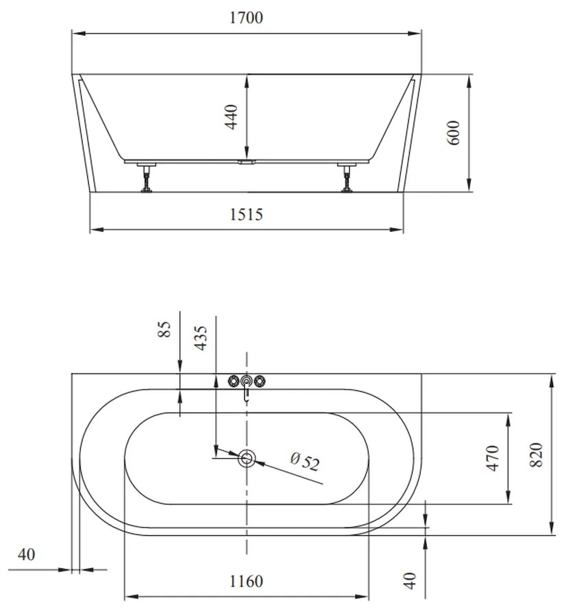 Cada baie freestanding Cersanit Crea, 170 x 82 cm, asimetrica, lipita de perete, alba