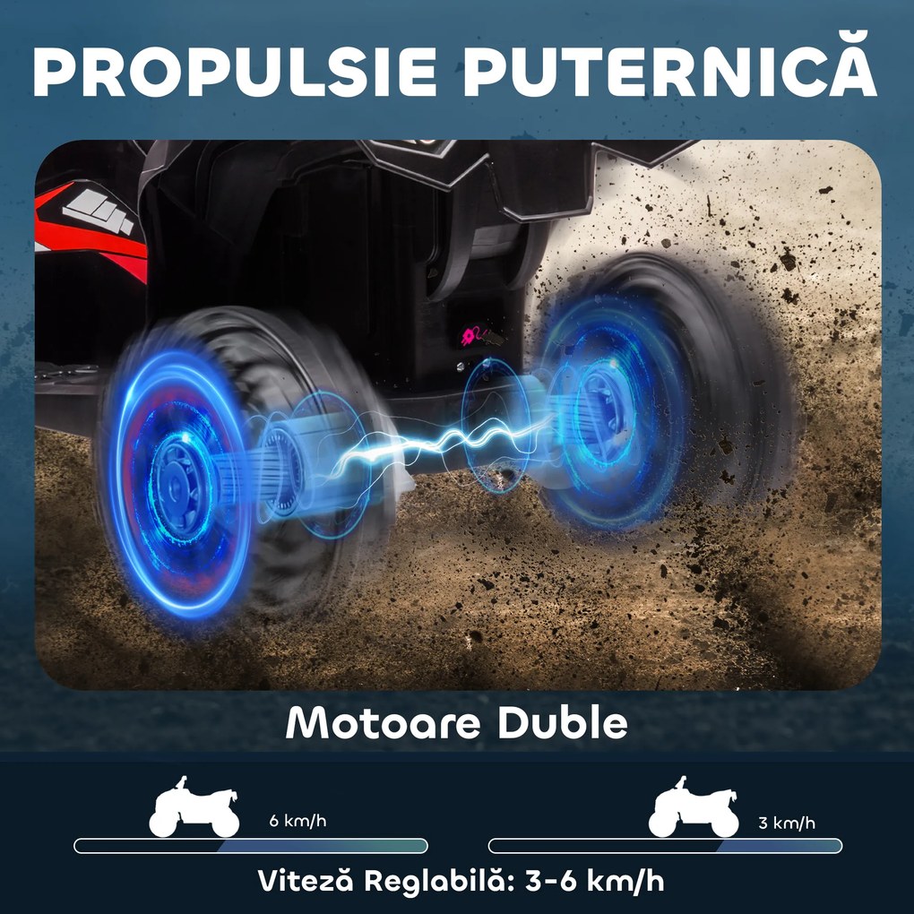 HOMCOM  ATV 12V pentru copii cu cauciucuri late, masina, faruri LED, claxon, muzica, pentru 3-5 ani, rosu | Aosom Romania