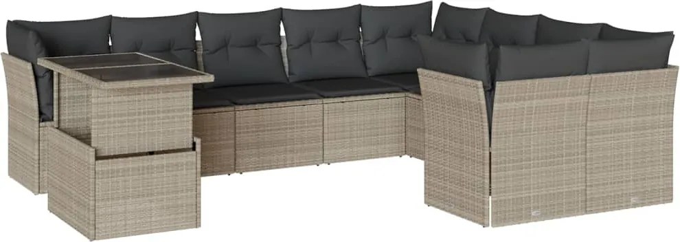 vidaXL Set canapele de grădină cu perne 10 piese gri deschis poliratan