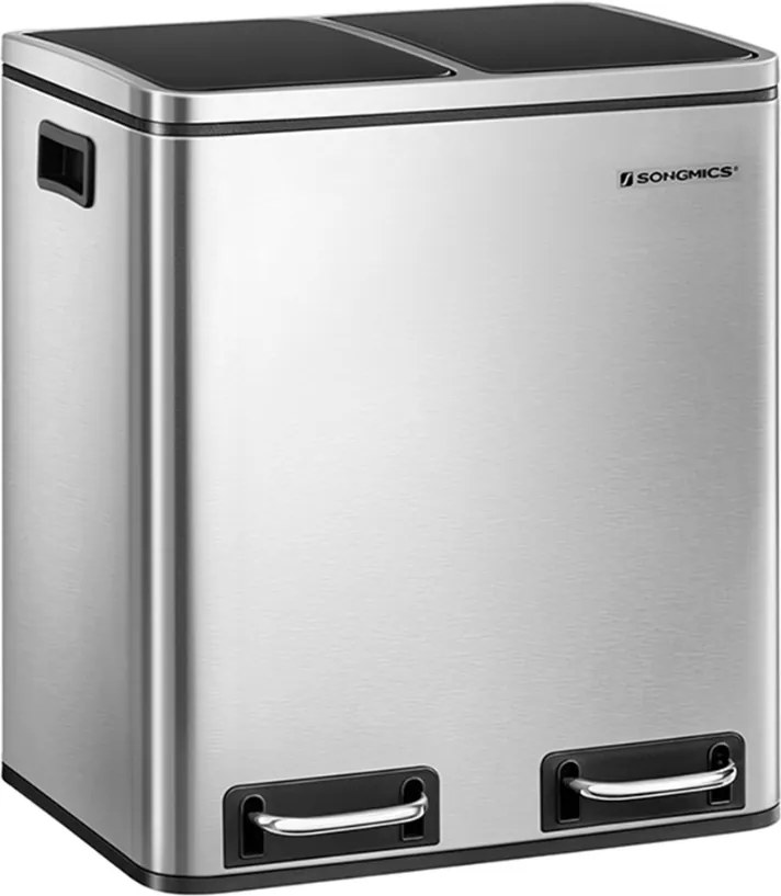 Coș pentru separarea deșeurilor SORT 30l (2×15l), argintiu/negru SongmicsHome